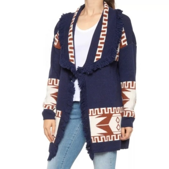 CocoGio Sweaters - CocoGio Wool Blend Navy Cardigan Southwestern Jacket